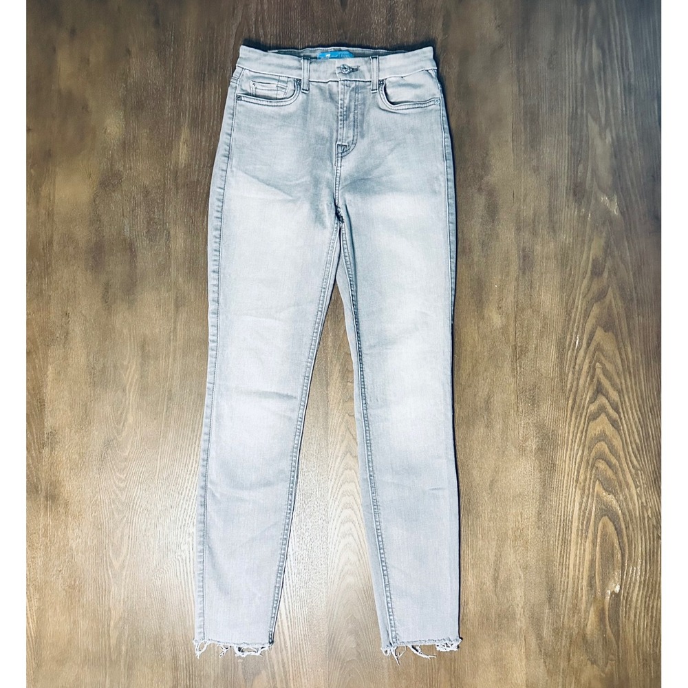 7 For All Mankind The Blair Grey Wash Frayed Hem Skinny Jeans Women Size 25‎